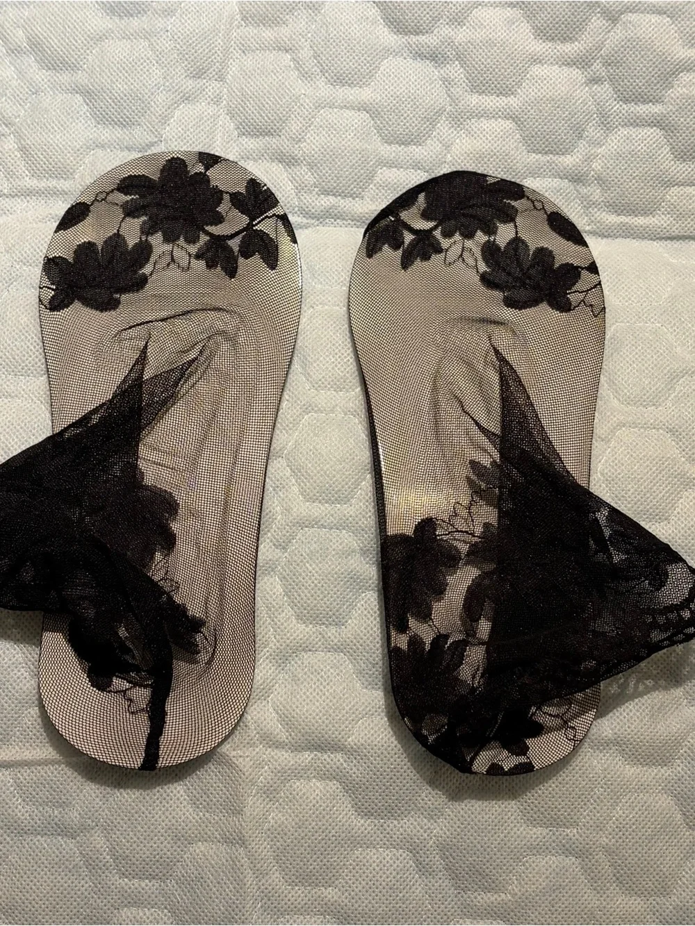 3 Pairs Black Sheer Floral Lace Ankle Socks Non-Slip Sole